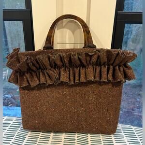 Vintage Beryl's Belts Brown‎ Ruffled To Market Handbag.